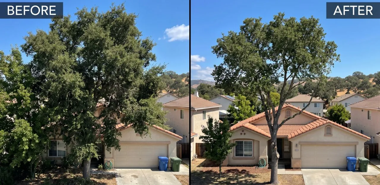 Before & After Image - Tree Trimming Service in Hunters Ridge, CA